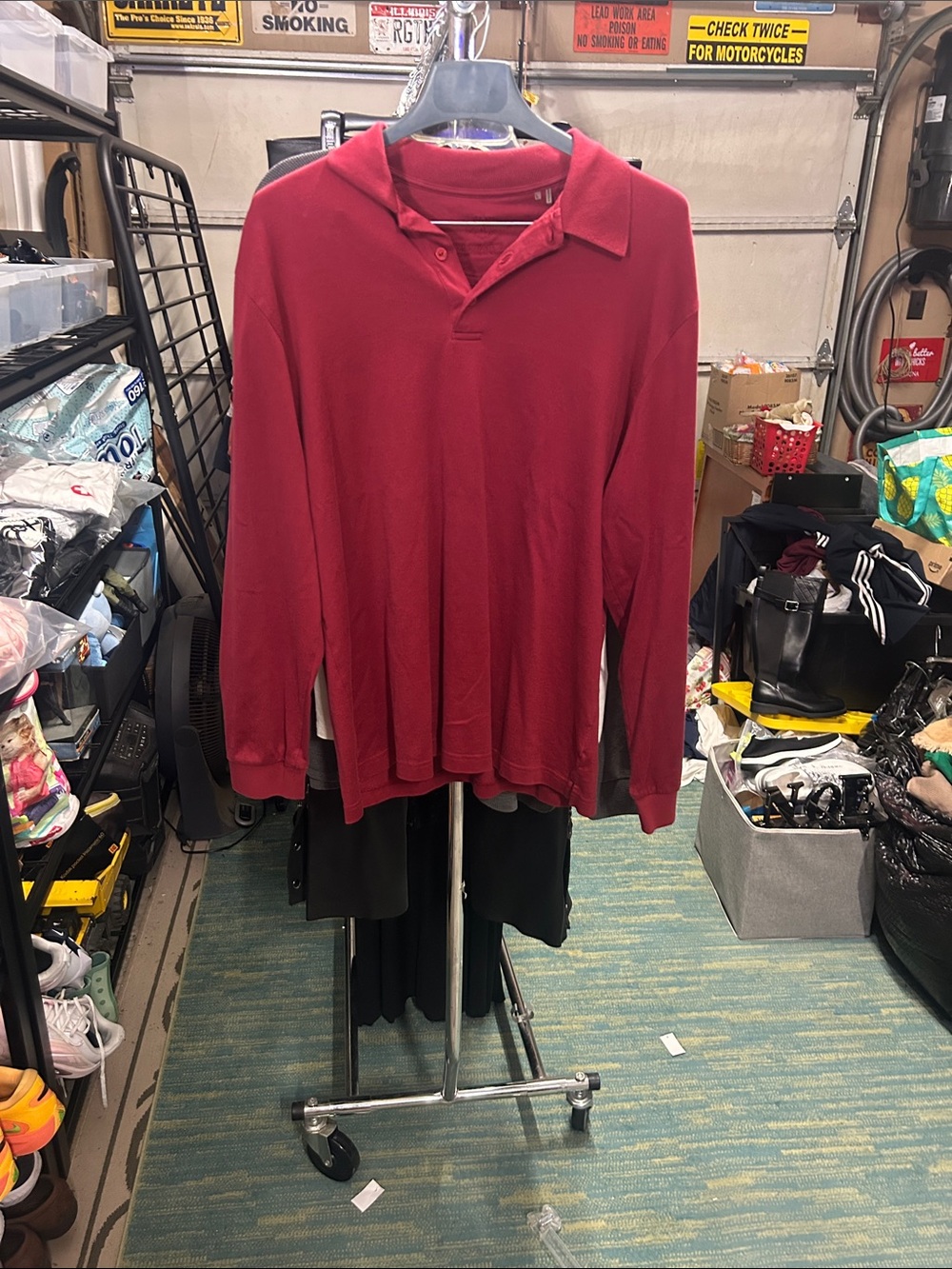 Bugatti Men's Long Sleeve Polo - Red